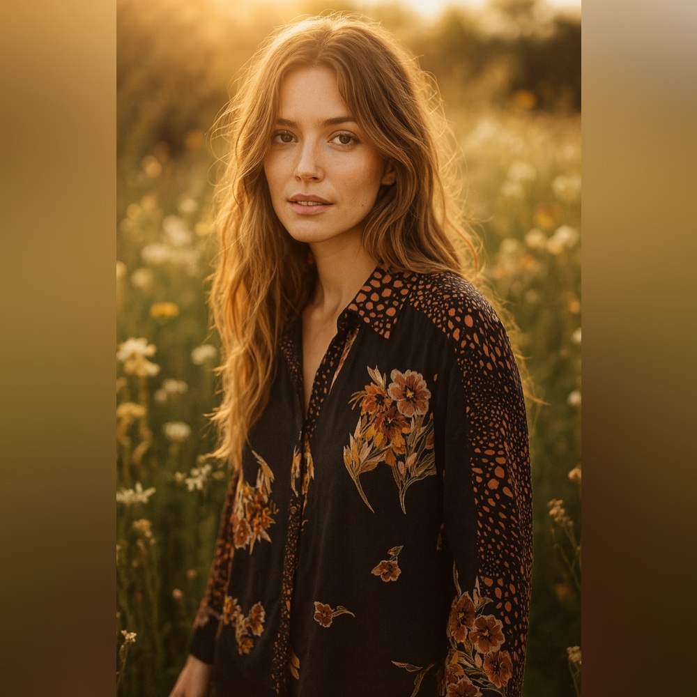 Saltwater LUXE Black and Brown Floral Button Down Shirt